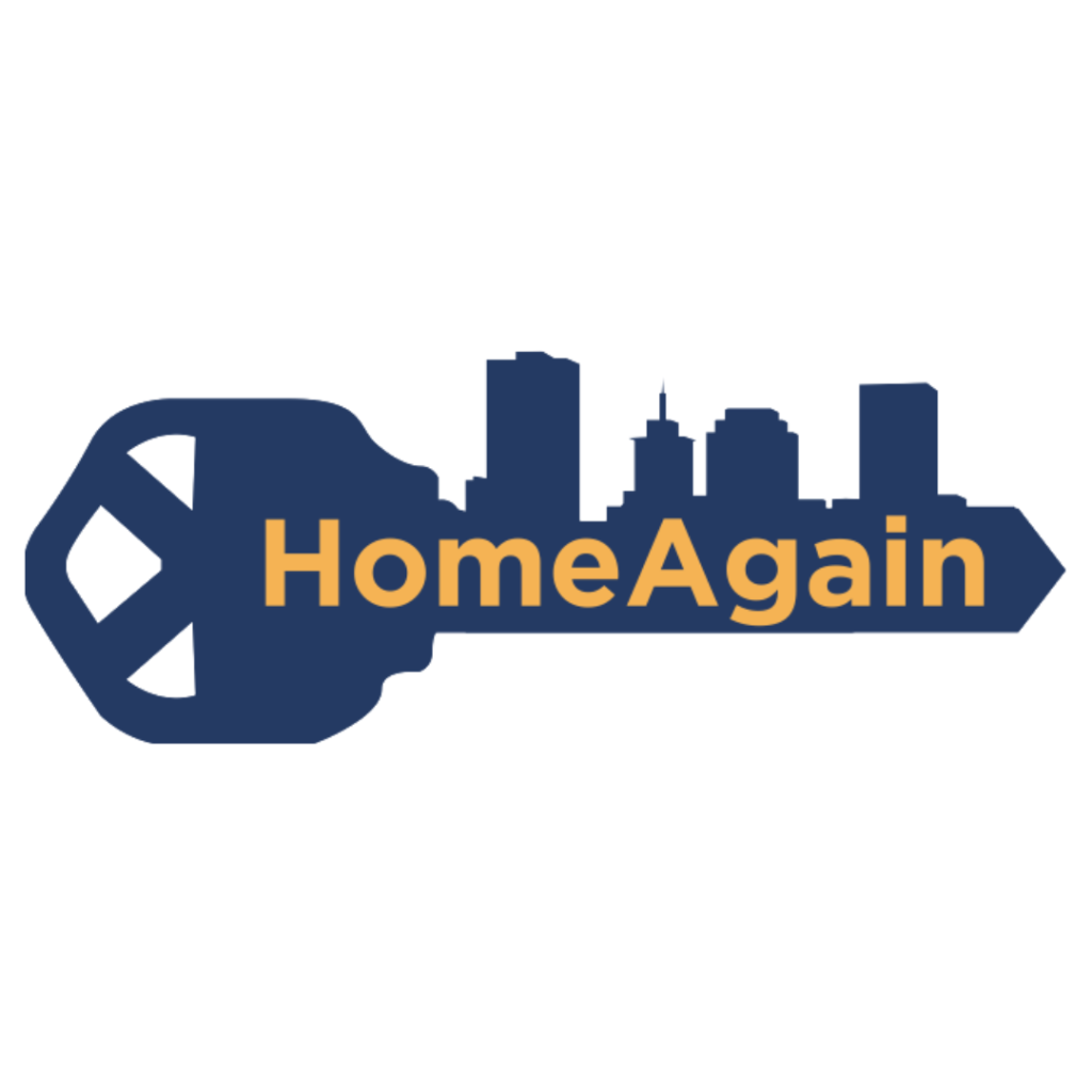 HomeAgain logo, featured on the mission and community page of Scents of Serenity Day Spa.